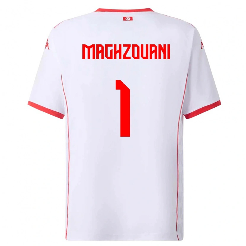Danxen Mujer Camiseta Túnez Wassim Maghzouani #1 Blanco Rojo 2ª Equipación 26-28 La Camisa