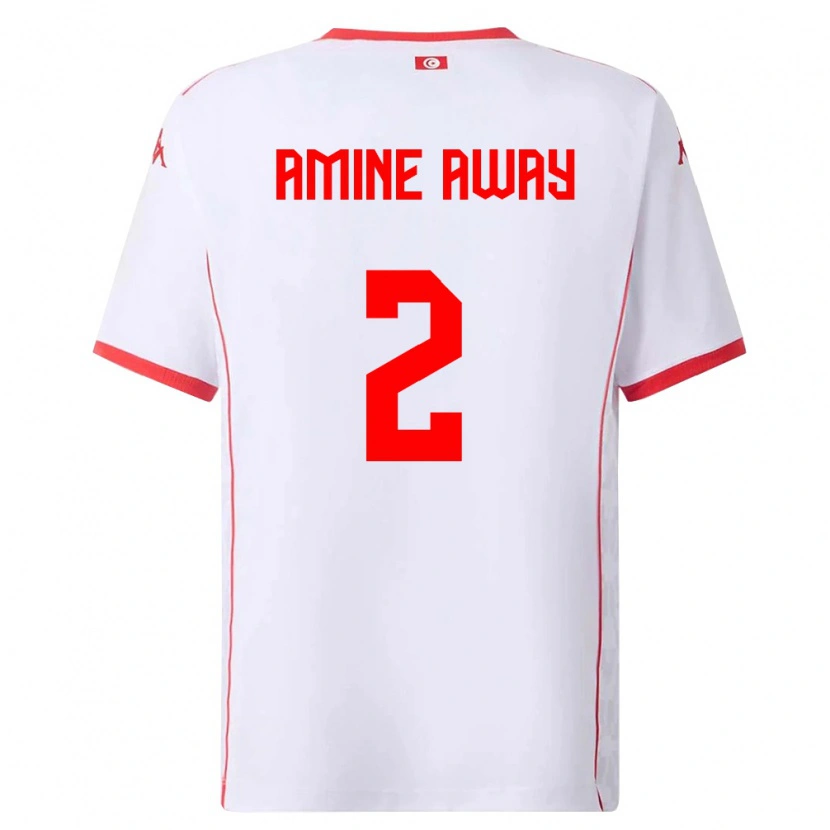 Danxen Mujer Camiseta Túnez Mohamed Amine Away #2 Blanco Rojo 2ª Equipación 26-28 La Camisa