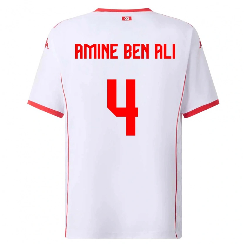 Danxen Mujer Camiseta Túnez Mohamed Amine Ben Ali #4 Blanco Rojo 2ª Equipación 26-28 La Camisa