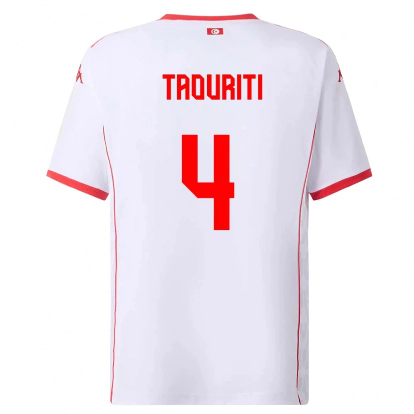 Danxen Mujer Camiseta Túnez Ryan Taouriti #4 Blanco Rojo 2ª Equipación 26-28 La Camisa
