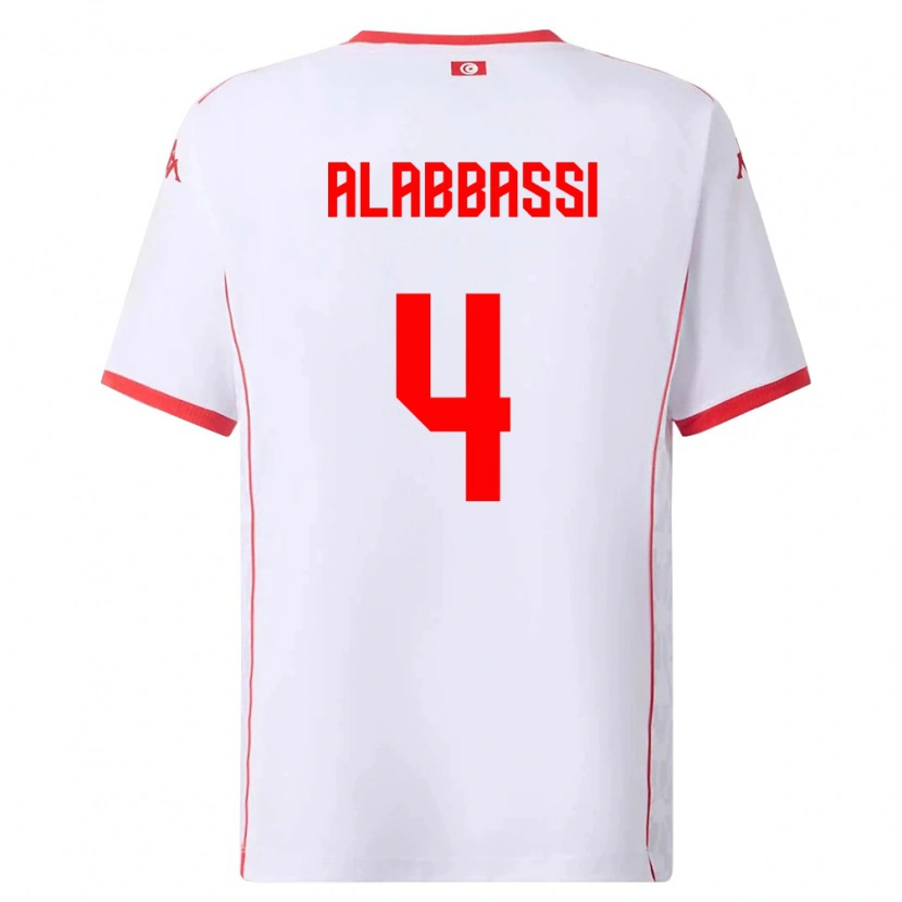 Danxen Mujer Camiseta Túnez Chaima Alabbassi #4 Blanco Rojo 2ª Equipación 26-28 La Camisa