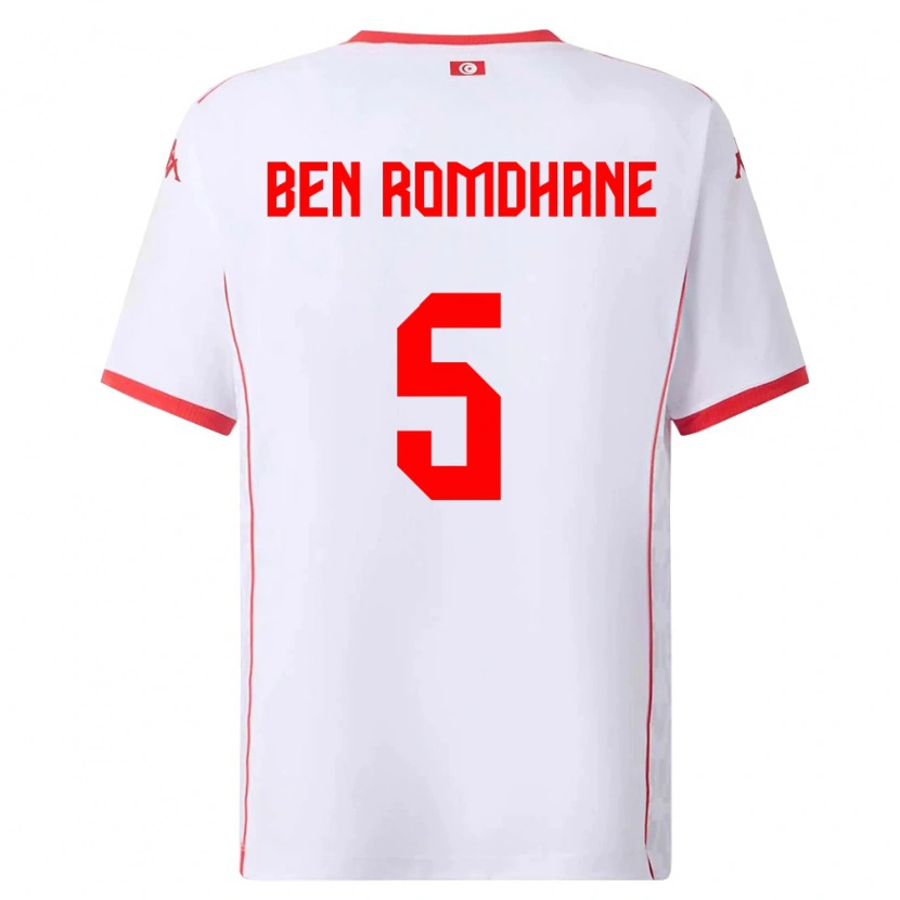Danxen Mujer Camiseta Túnez Mohamed Ali Ben Romdhane #5 Blanco Rojo 2ª Equipación 26-28 La Camisa