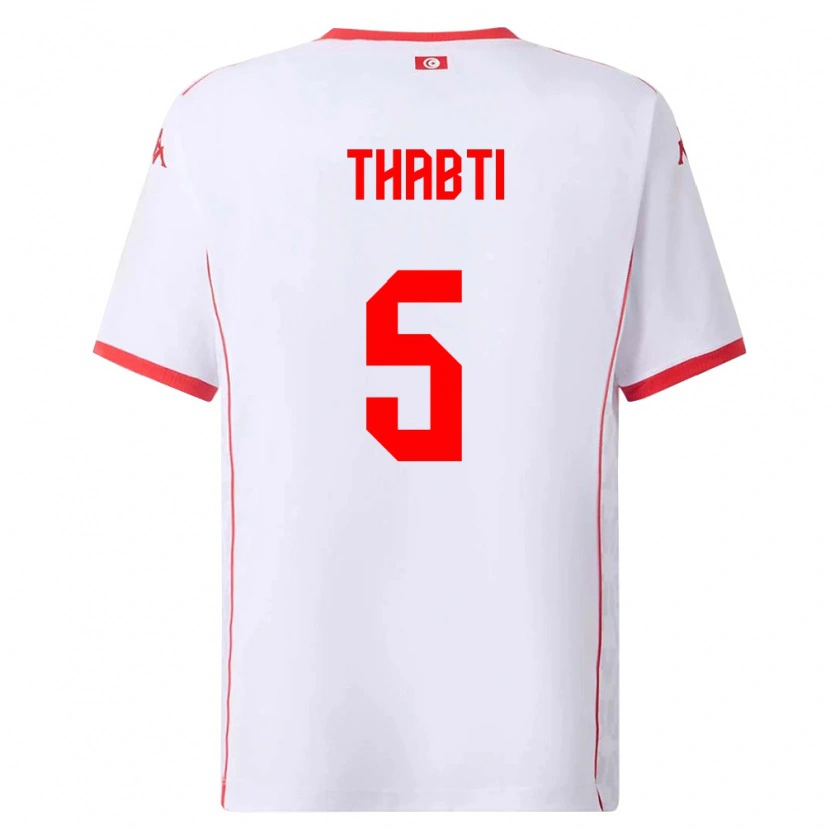 Danxen Mujer Camiseta Túnez Moncef Thabti #5 Blanco Rojo 2ª Equipación 26-28 La Camisa