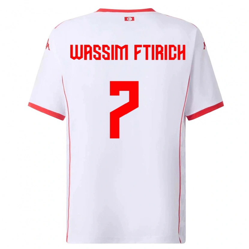Danxen Mujer Camiseta Túnez Mohamed Wassim Ftirich #7 Blanco Rojo 2ª Equipación 26-28 La Camisa