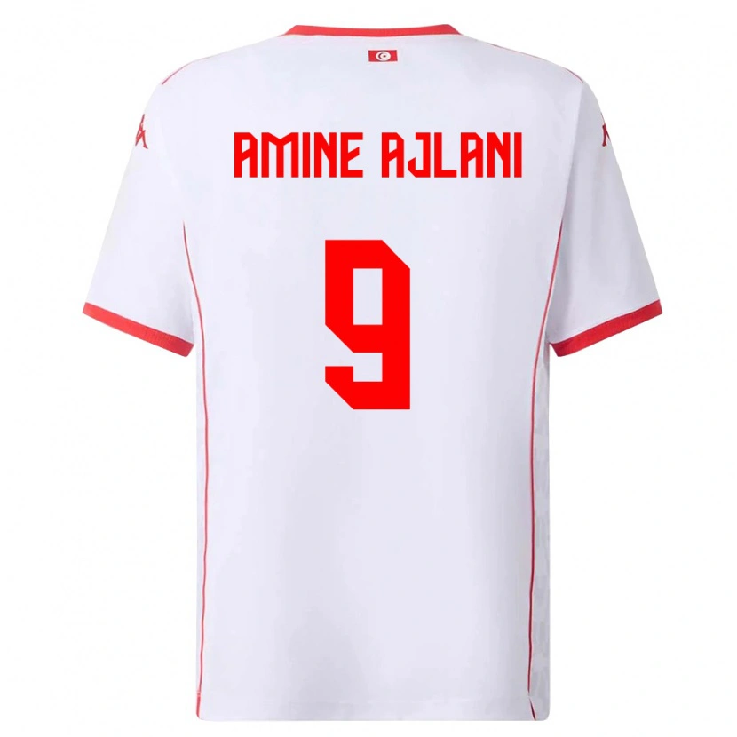 Danxen Mujer Camiseta Túnez Mohamed Amine Ajlani #9 Blanco Rojo 2ª Equipación 26-28 La Camisa