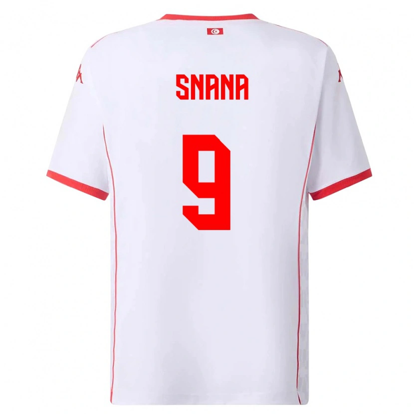 Danxen Mujer Camiseta Túnez Youssef Snana #9 Blanco Rojo 2ª Equipación 26-28 La Camisa