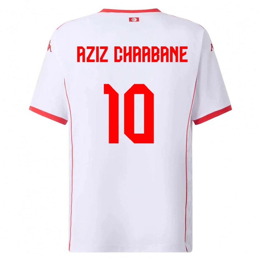 Danxen Mujer Camiseta Túnez Mohamed Aziz Chaabane #10 Blanco Rojo 2ª Equipación 26-28 La Camisa