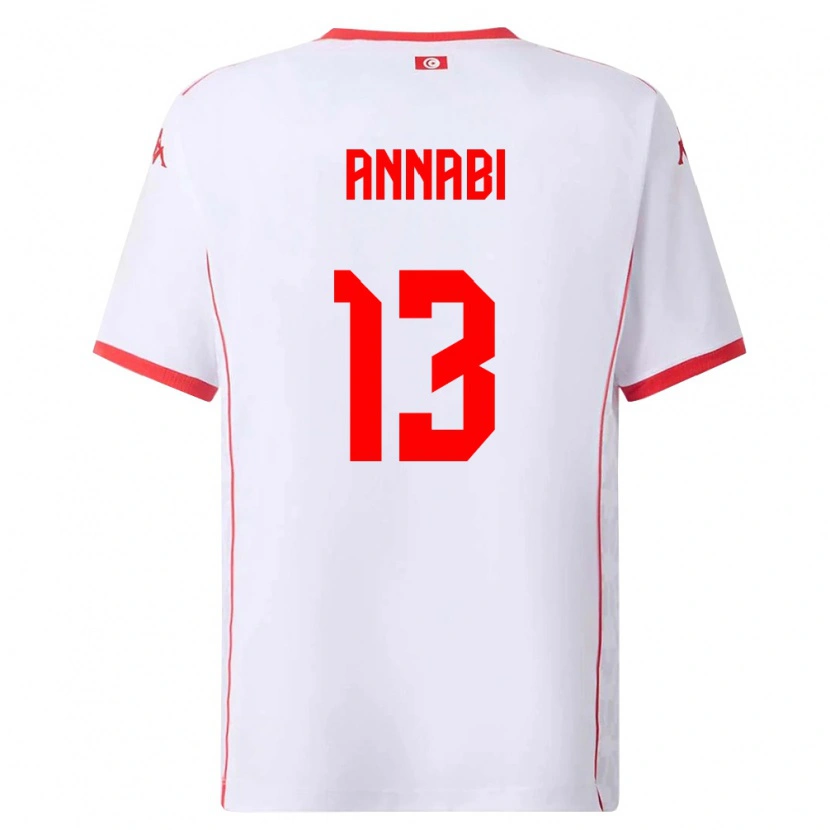Danxen Mujer Camiseta Túnez Ilias Annabi #13 Blanco Rojo 2ª Equipación 26-28 La Camisa