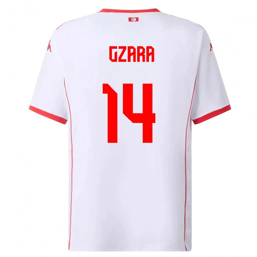 Danxen Mujer Camiseta Túnez Ahmed Gzara #14 Blanco Rojo 2ª Equipación 26-28 La Camisa