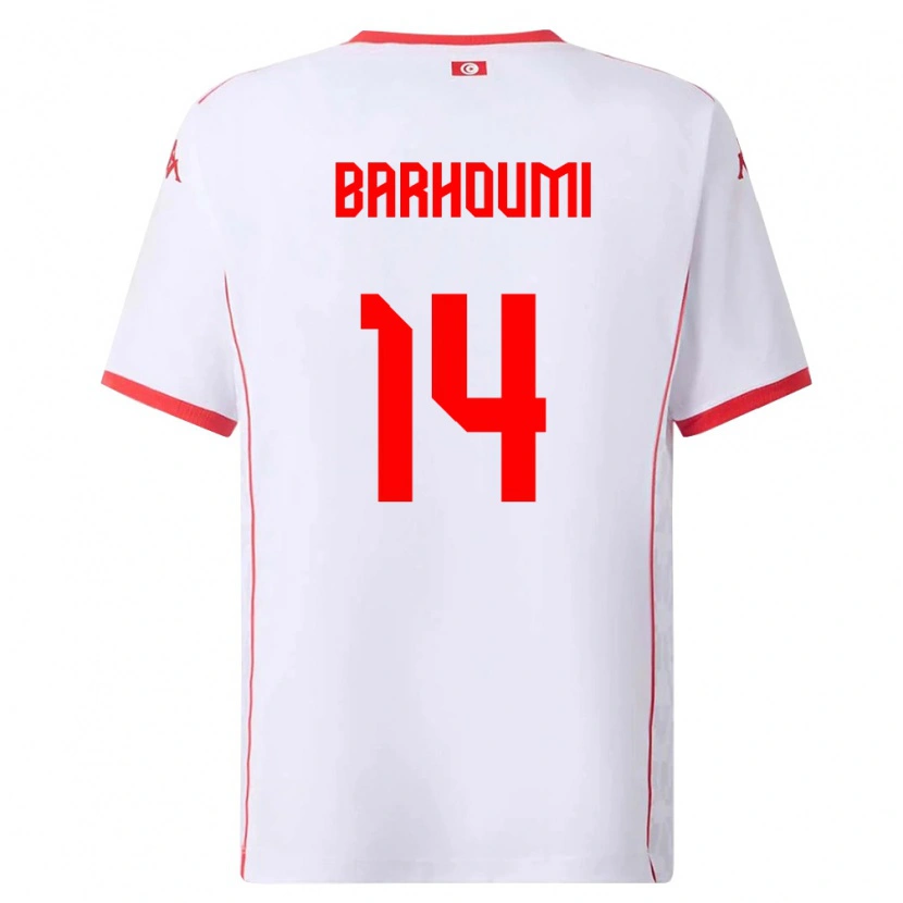Danxen Mujer Camiseta Túnez Salah Barhoumi #14 Blanco Rojo 2ª Equipación 26-28 La Camisa