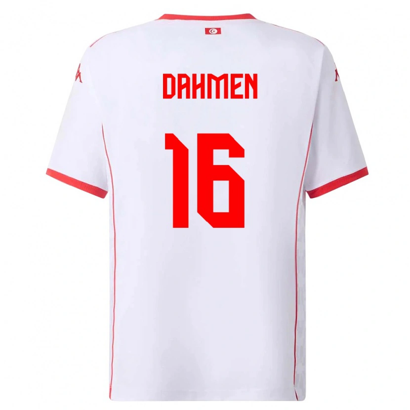 Danxen Mujer Camiseta Túnez Aymen Dahmen #16 Blanco Rojo 2ª Equipación 26-28 La Camisa