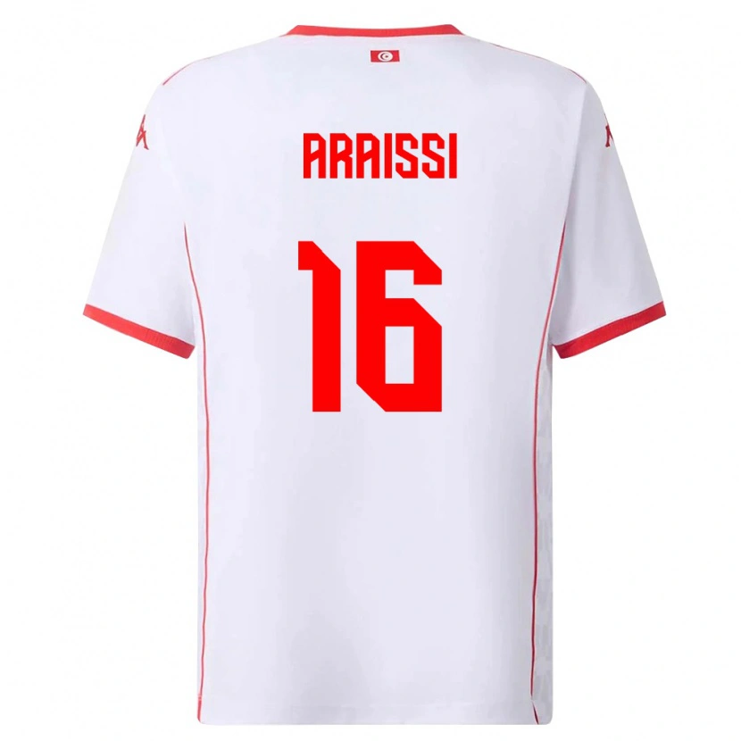 Danxen Mujer Camiseta Túnez Malek Araissi #16 Blanco Rojo 2ª Equipación 26-28 La Camisa