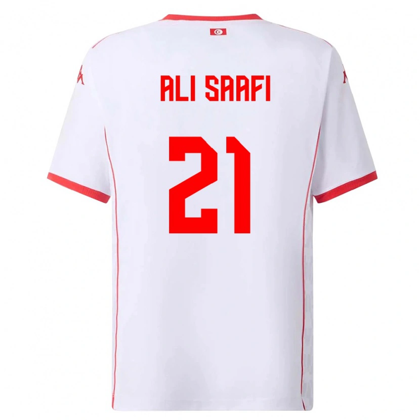 Danxen Mujer Camiseta Túnez Mohamed Ali Saafi #21 Blanco Rojo 2ª Equipación 26-28 La Camisa