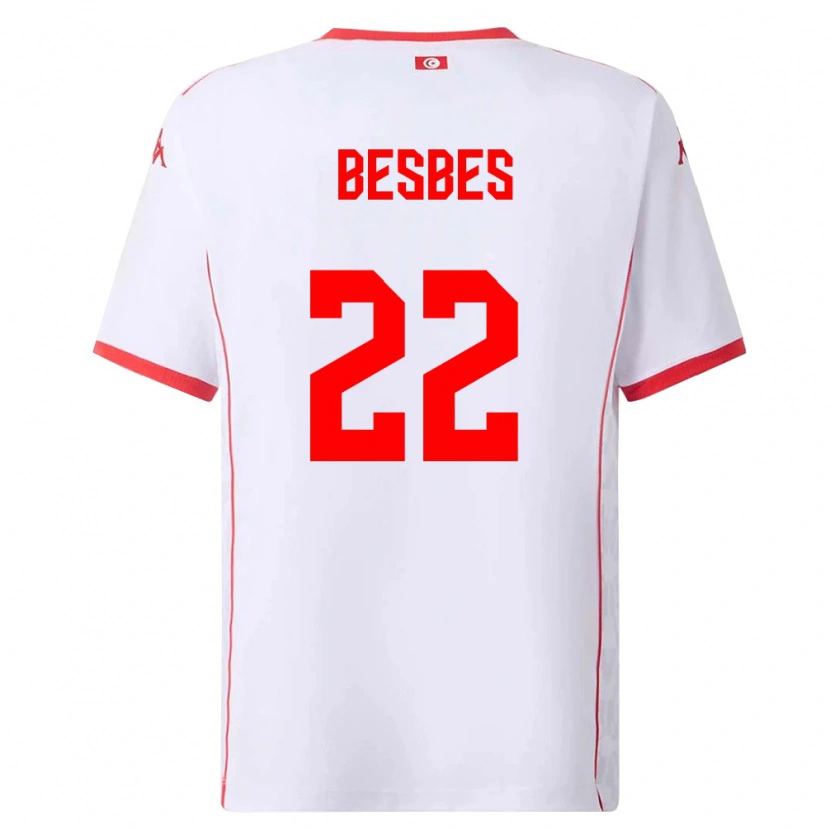 Danxen Mujer Camiseta Túnez Rayen Besbes #22 Blanco Rojo 2ª Equipación 26-28 La Camisa