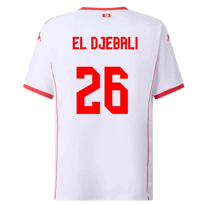 Danxen Mujer Camiseta Túnez Chaim El Djebali #26 Blanco Rojo 2ª Equipación 26-28 La Camisa