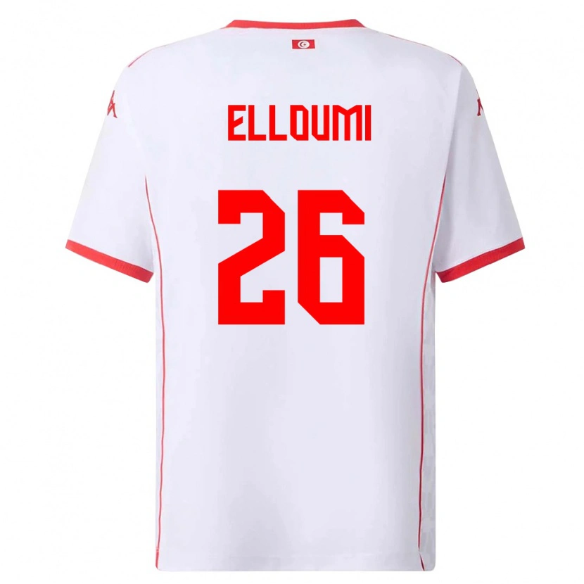 Danxen Mujer Camiseta Túnez Khalil Elloumi #26 Blanco Rojo 2ª Equipación 26-28 La Camisa