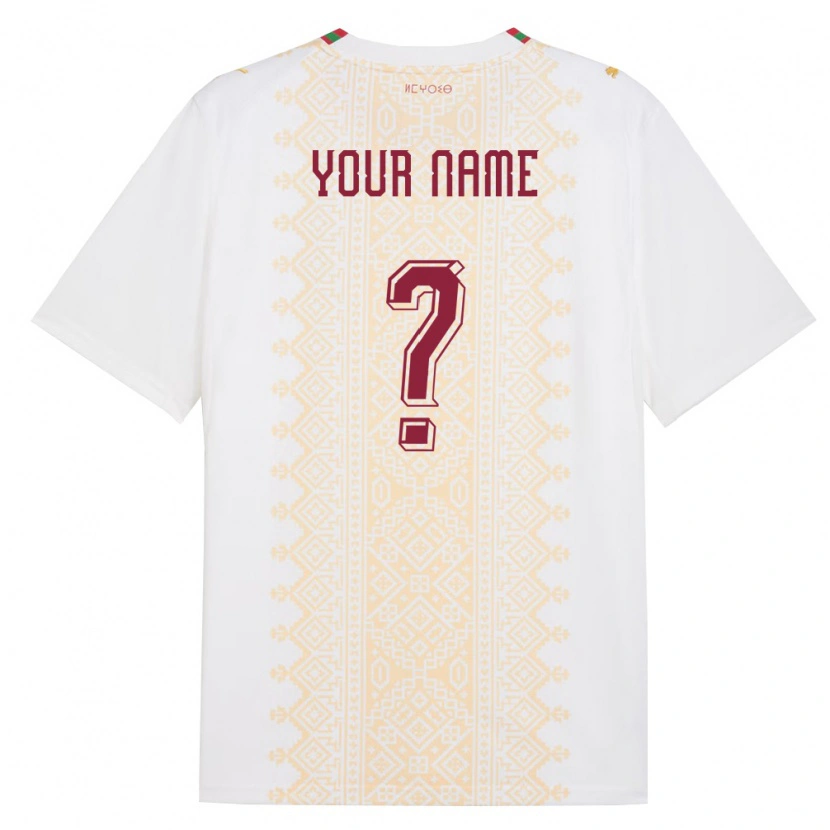 Danxen Mujer Camiseta Marruecos Su Nombre #0 Blanco Oro Rojo 2ª Equipación 26-28 La Camisa
