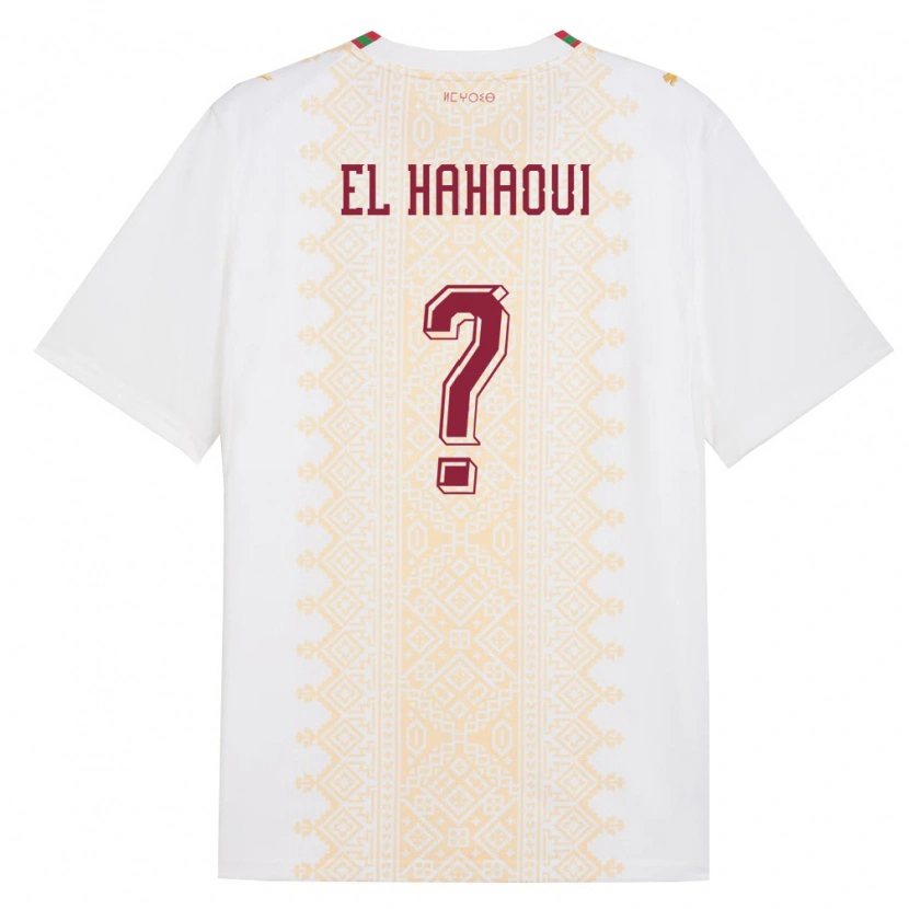 Danxen Mujer Camiseta Marruecos Ayman El Hahaoui #0 Blanco Oro Rojo 2ª Equipación 26-28 La Camisa