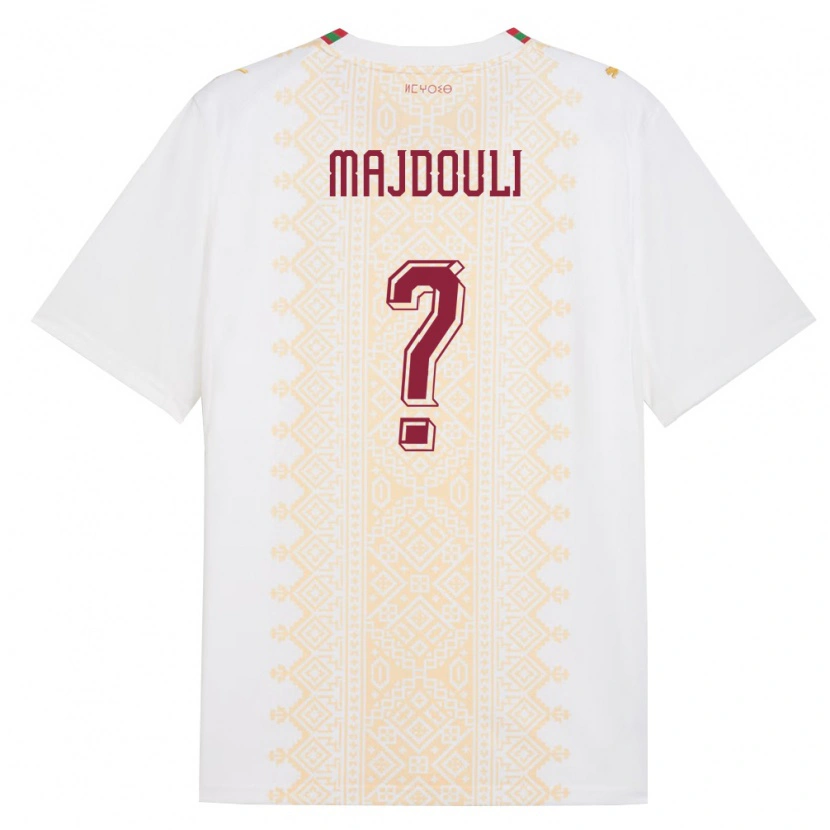 Danxen Mujer Camiseta Marruecos Wael Majdouli #0 Blanco Oro Rojo 2ª Equipación 26-28 La Camisa