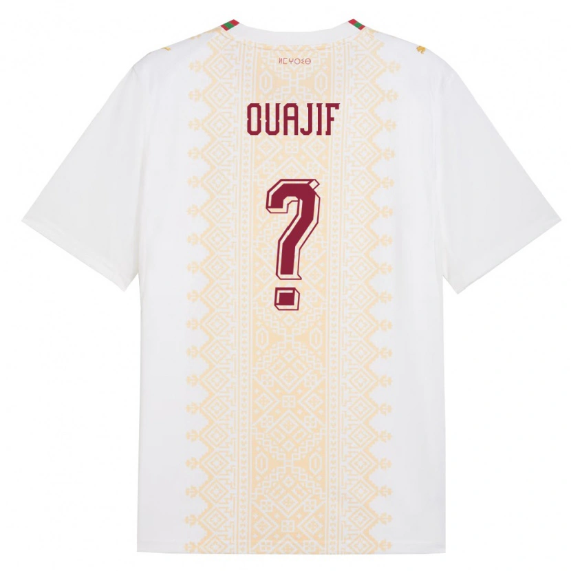 Danxen Mujer Camiseta Marruecos Naël Ouajif #0 Blanco Oro Rojo 2ª Equipación 26-28 La Camisa