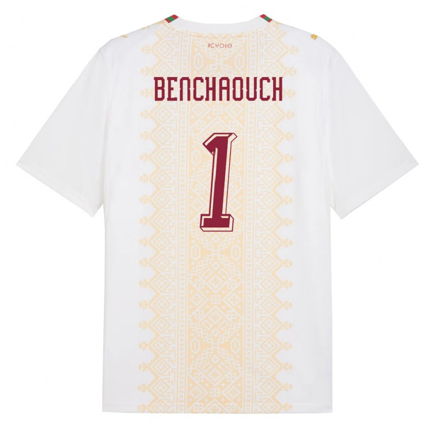 Danxen Mujer Camiseta Marruecos Yanis Benchaouch #1 Blanco Oro Rojo 2ª Equipación 26-28 La Camisa