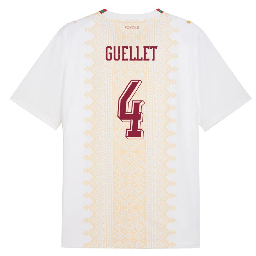 Danxen Mujer Camiseta Marruecos Shadi Guellet #4 Blanco Oro Rojo 2ª Equipación 26-28 La Camisa