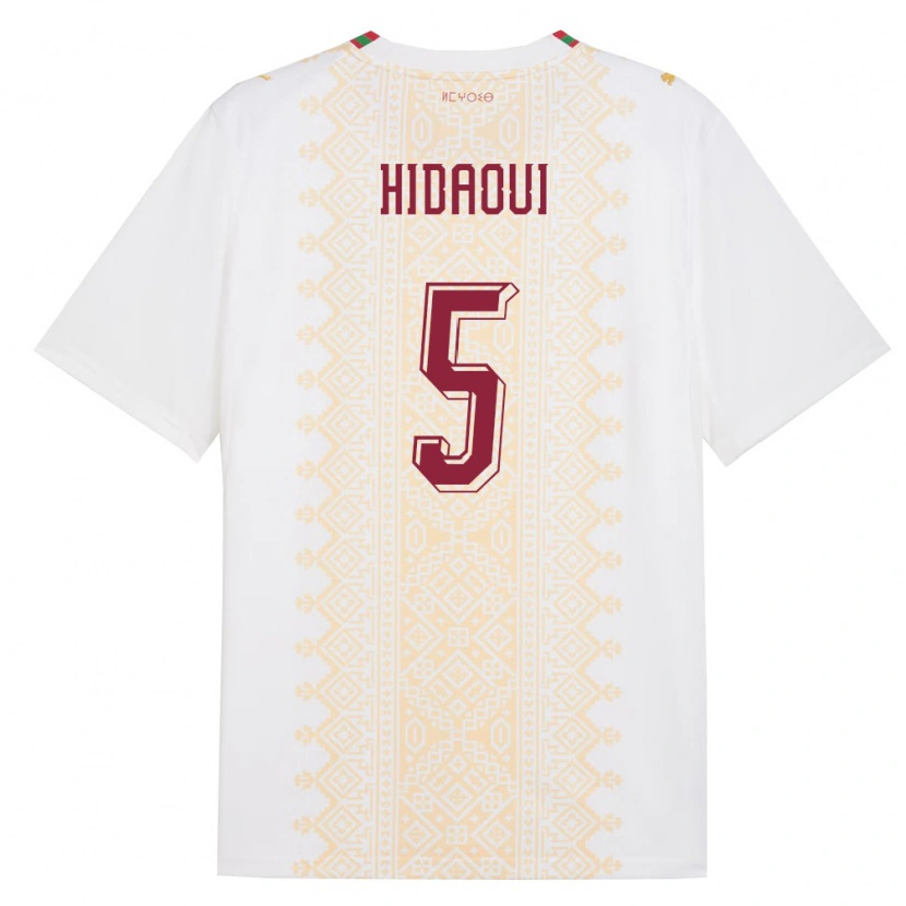 Danxen Mujer Camiseta Marruecos Ilyas Hidaoui #5 Blanco Oro Rojo 2ª Equipación 26-28 La Camisa