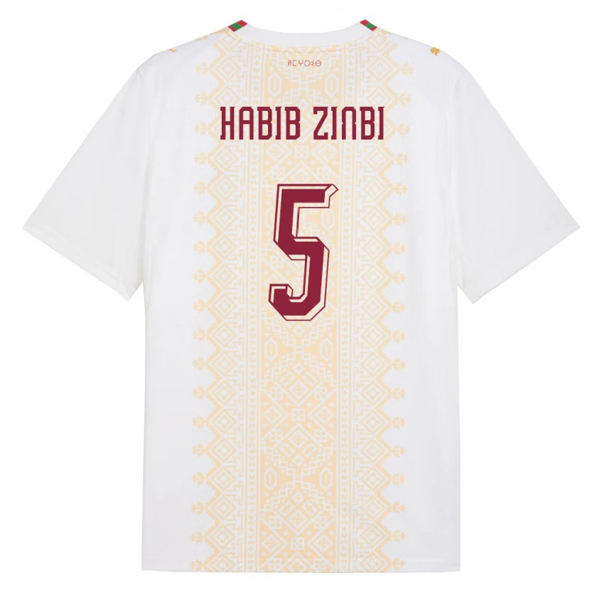 Danxen Mujer Camiseta Marruecos Mohamed Habib Zinbi #5 Blanco Oro Rojo 2ª Equipación 26-28 La Camisa