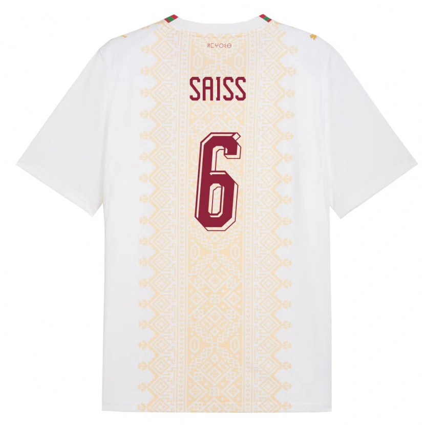 Danxen Mujer Camiseta Marruecos Romain Saïss #6 Blanco Oro Rojo 2ª Equipación 26-28 La Camisa