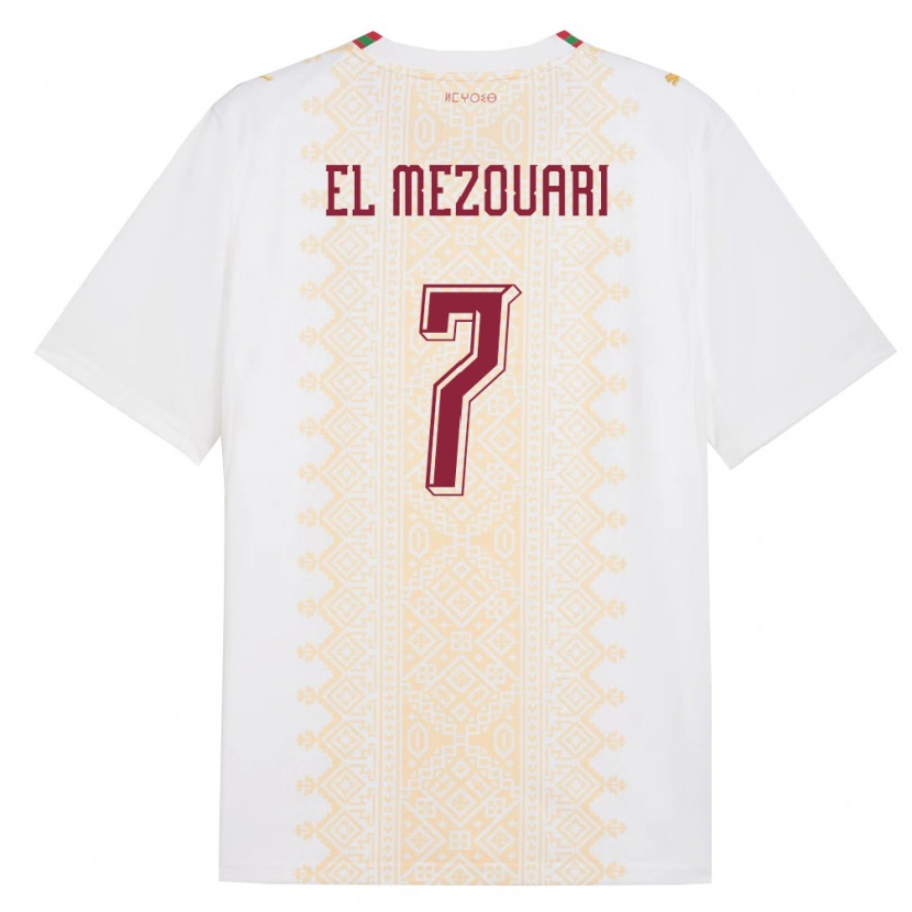 Danxen Mujer Camiseta Marruecos Abde-Chahid El Mezouari #7 Blanco Oro Rojo 2ª Equipación 26-28 La Camisa
