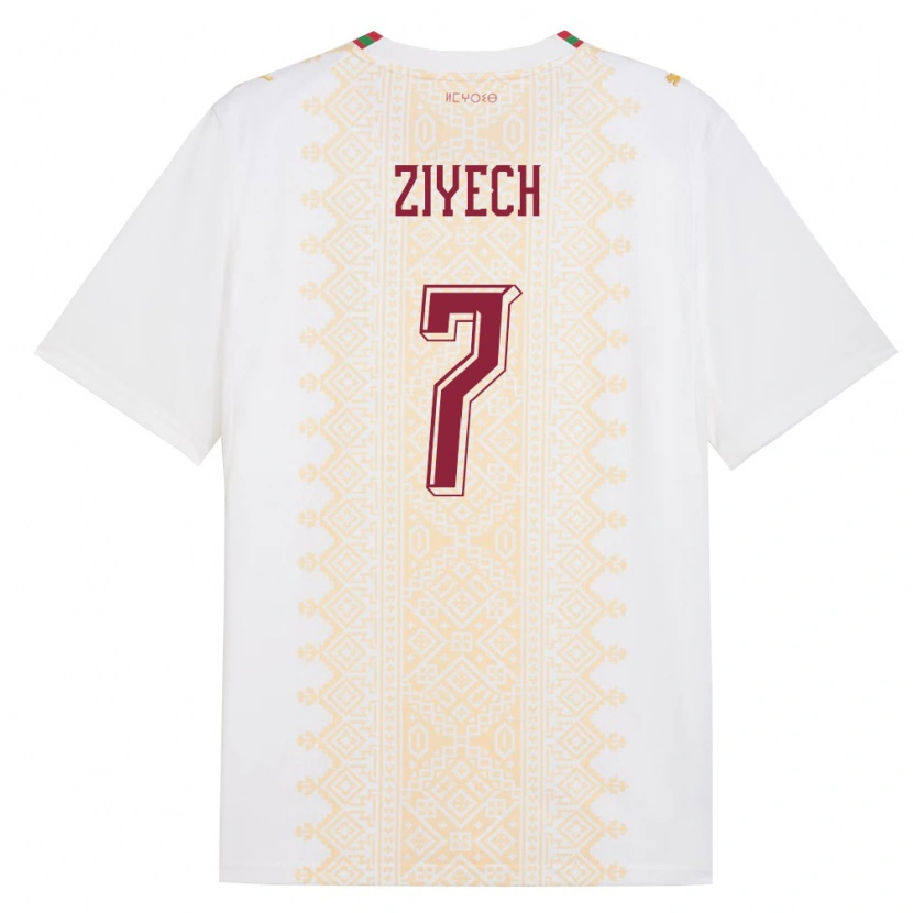Danxen Mujer Camiseta Marruecos Hakim Ziyech #7 Blanco Oro Rojo 2ª Equipación 26-28 La Camisa
