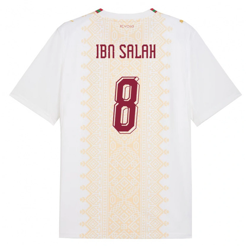 Danxen Mujer Camiseta Marruecos Oualid Ibn Salah #8 Blanco Oro Rojo 2ª Equipación 26-28 La Camisa
