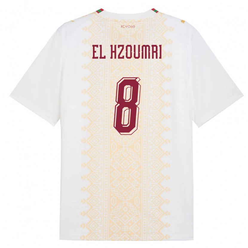 Danxen Mujer Camiseta Marruecos Yahya El Hzoumri #8 Blanco Oro Rojo 2ª Equipación 26-28 La Camisa