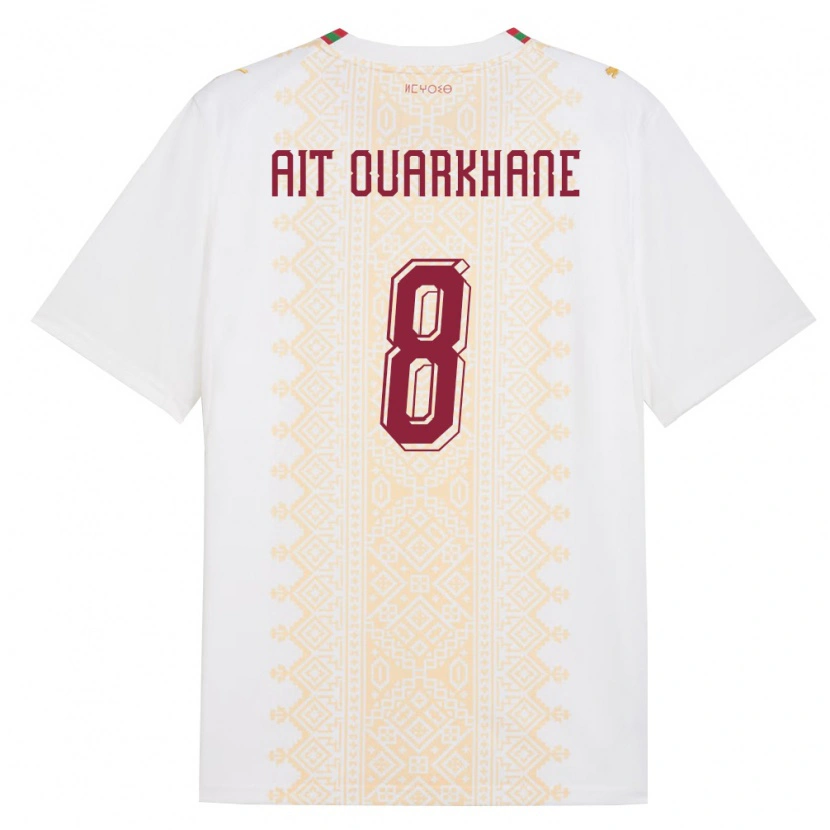 Danxen Mujer Camiseta Marruecos Khalid Aït Ouarkhane #8 Blanco Oro Rojo 2ª Equipación 26-28 La Camisa