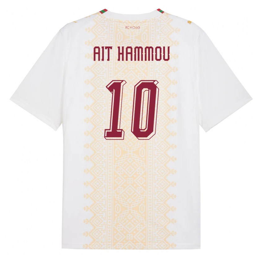 Danxen Mujer Camiseta Marruecos Aymane Ait Hammou #10 Blanco Oro Rojo 2ª Equipación 26-28 La Camisa