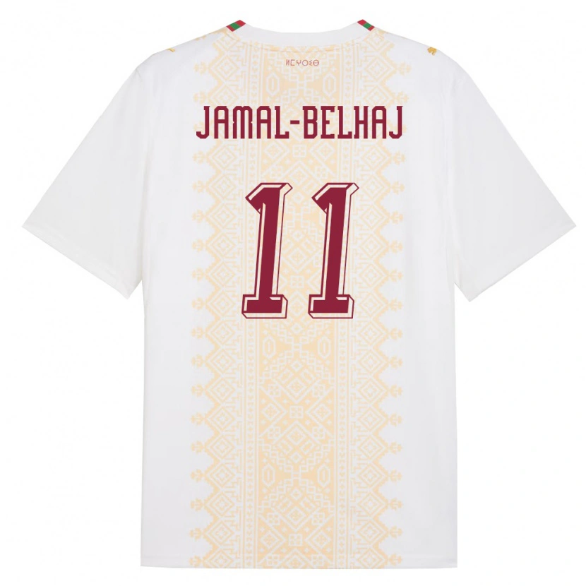 Danxen Mujer Camiseta Marruecos Hatim Jamal-Belhaj #11 Blanco Oro Rojo 2ª Equipación 26-28 La Camisa