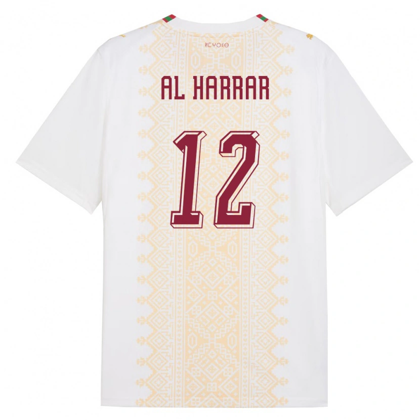 Danxen Mujer Camiseta Marruecos El Mehdi Al Harrar #12 Blanco Oro Rojo 2ª Equipación 26-28 La Camisa