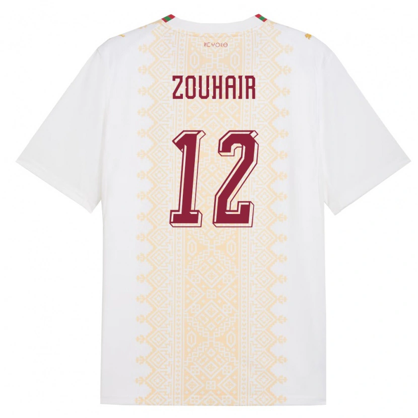 Danxen Mujer Camiseta Marruecos Assia Zouhair #12 Blanco Oro Rojo 2ª Equipación 26-28 La Camisa