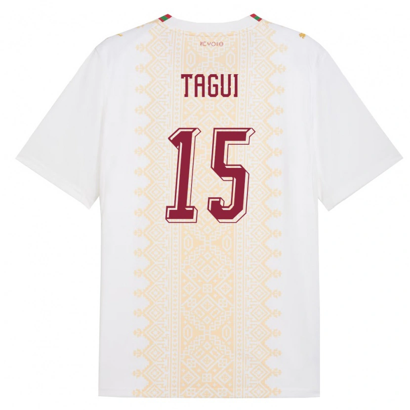 Danxen Mujer Camiseta Marruecos Salah-Eddine Tagui #15 Blanco Oro Rojo 2ª Equipación 26-28 La Camisa