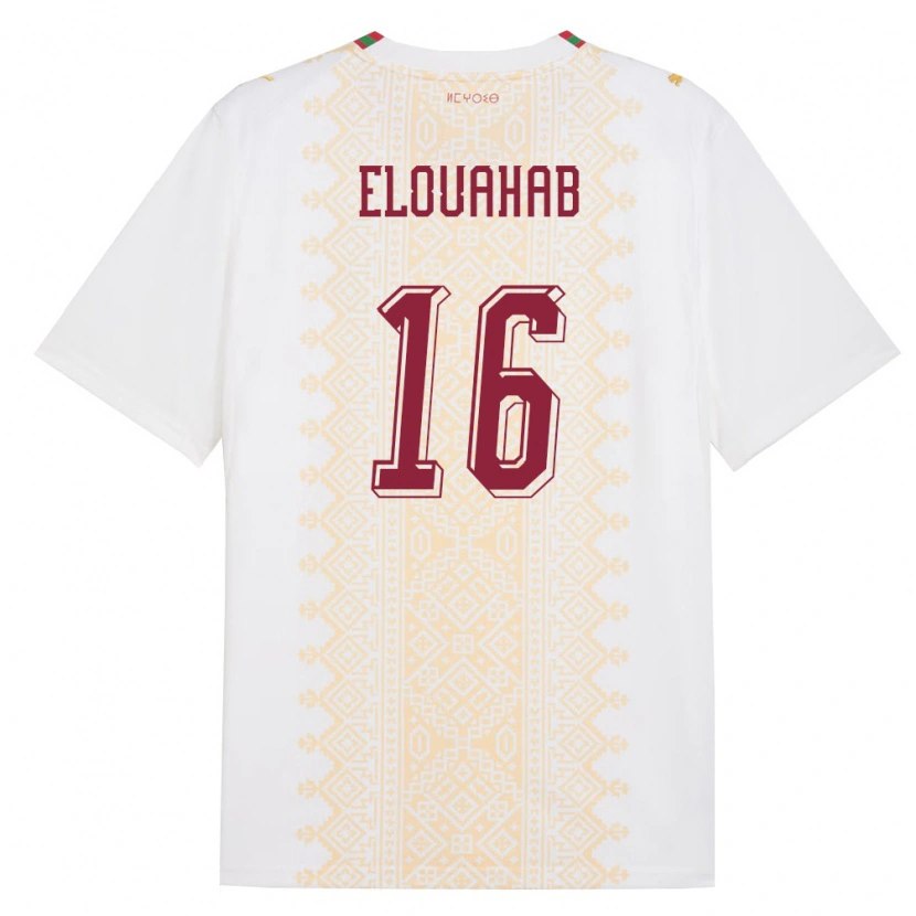 Danxen Mujer Camiseta Marruecos Yahya Elouahab #16 Blanco Oro Rojo 2ª Equipación 26-28 La Camisa