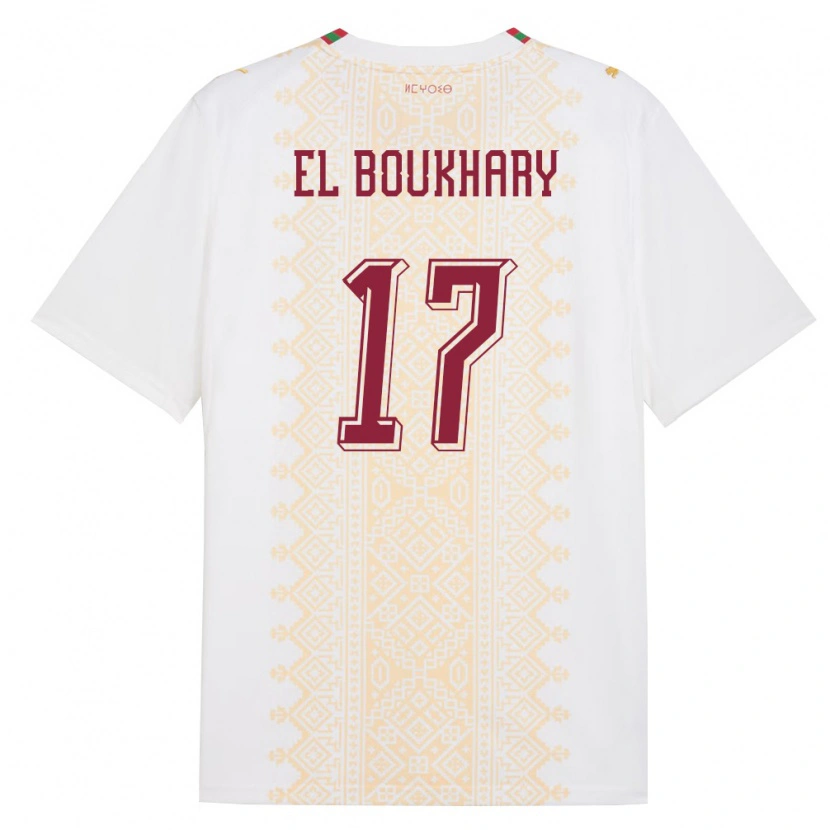 Danxen Mujer Camiseta Marruecos Abdellah El Boukhary #17 Blanco Oro Rojo 2ª Equipación 26-28 La Camisa