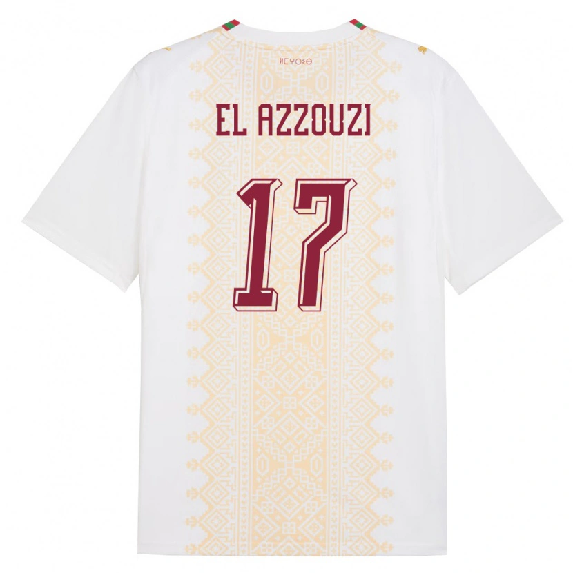 Danxen Mujer Camiseta Marruecos Oussama El Azzouzi #17 Blanco Oro Rojo 2ª Equipación 26-28 La Camisa