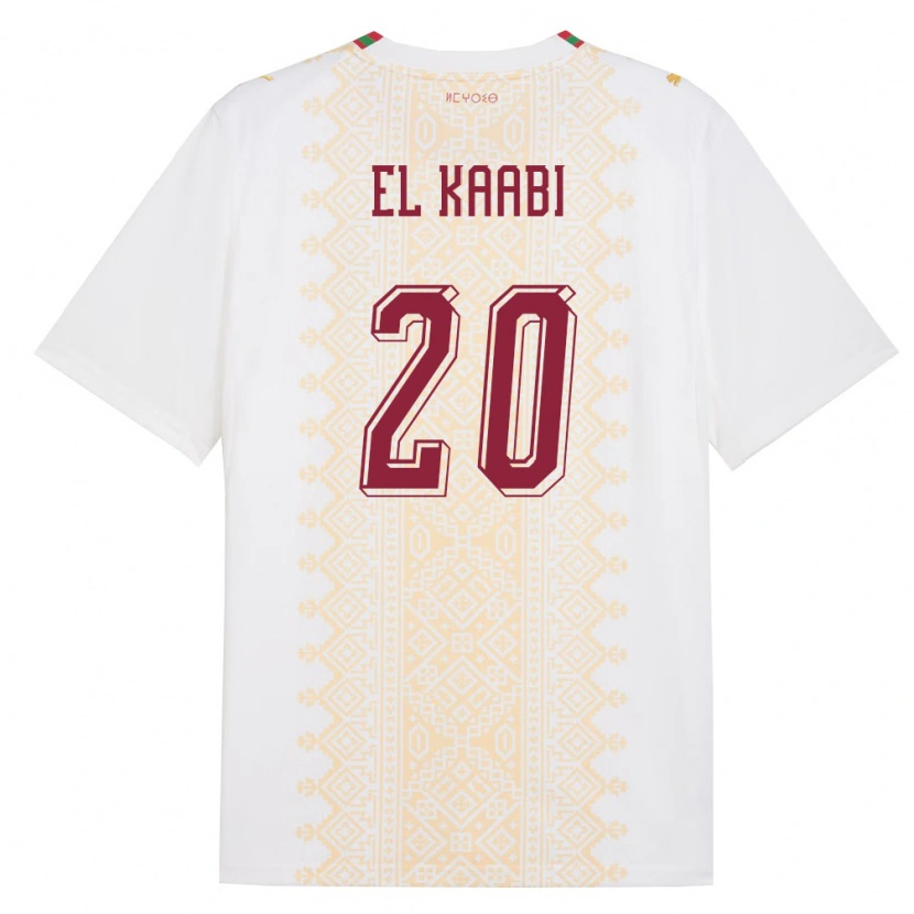 Danxen Mujer Camiseta Marruecos Ayoub El Kaabi #20 Blanco Oro Rojo 2ª Equipación 26-28 La Camisa