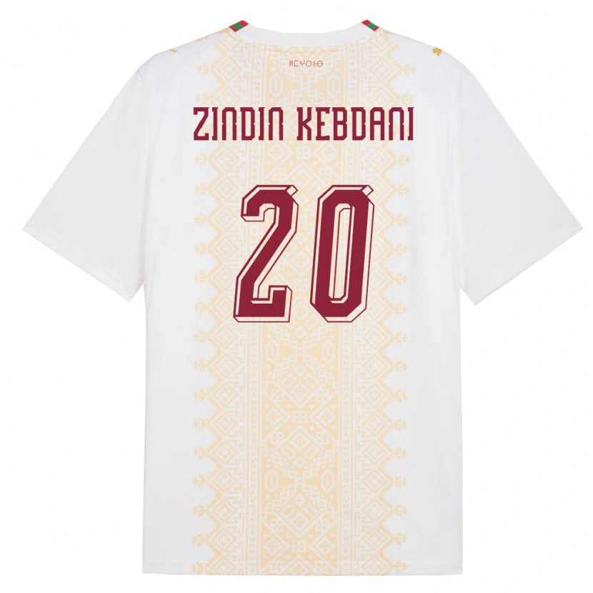 Danxen Mujer Camiseta Marruecos Mohammed Zindin Kebdani #20 Blanco Oro Rojo 2ª Equipación 26-28 La Camisa