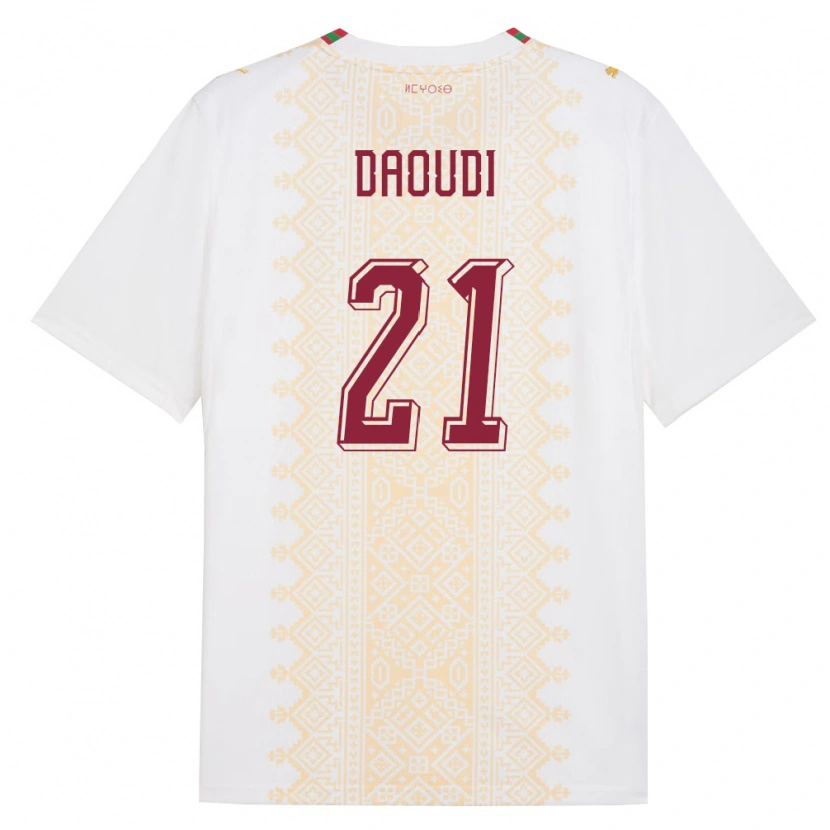 Danxen Mujer Camiseta Marruecos Abdelali Daoudi #21 Blanco Oro Rojo 2ª Equipación 26-28 La Camisa