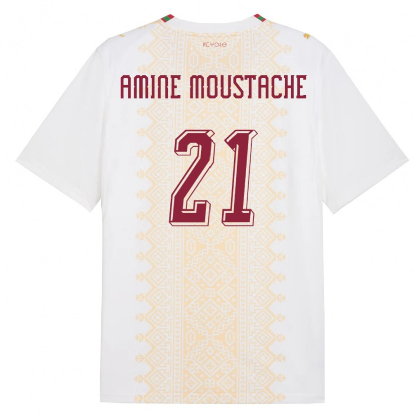 Danxen Mujer Camiseta Marruecos Mohamed Amine Moustache #21 Blanco Oro Rojo 2ª Equipación 26-28 La Camisa