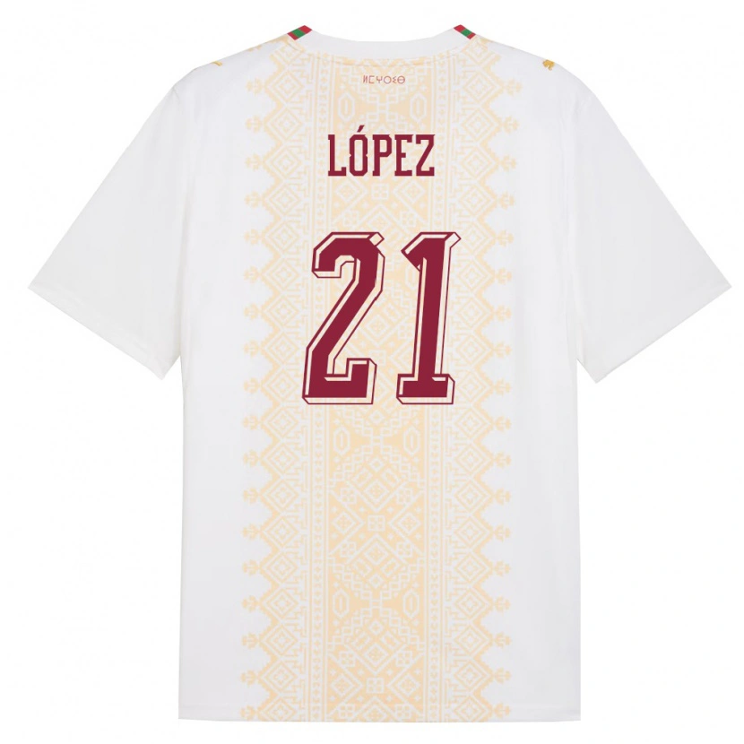 Danxen Mujer Camiseta Marruecos Mani López #21 Blanco Oro Rojo 2ª Equipación 26-28 La Camisa