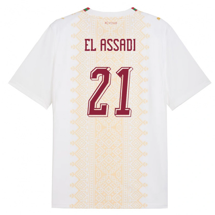 Danxen Mujer Camiseta Marruecos Othmane El Assadi #21 Blanco Oro Rojo 2ª Equipación 26-28 La Camisa