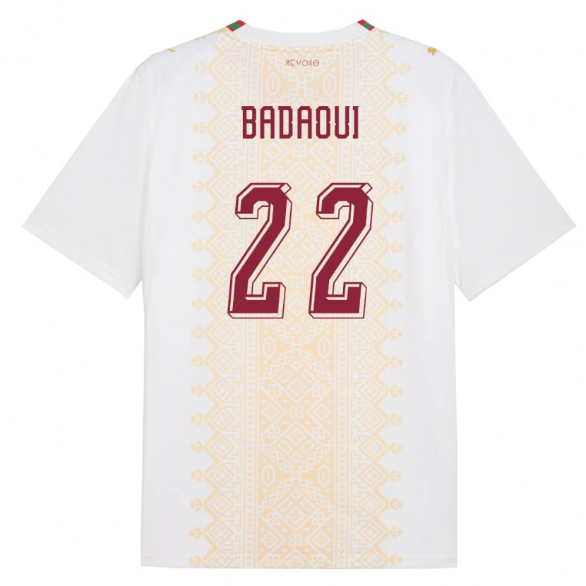 Danxen Mujer Camiseta Marruecos Yassine Badaoui #22 Blanco Oro Rojo 2ª Equipación 26-28 La Camisa