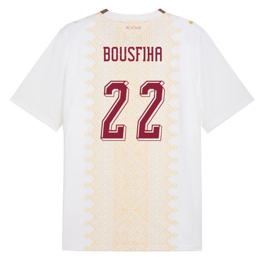 Danxen Mujer Camiseta Marruecos Ilyas Bousfiha #22 Blanco Oro Rojo 2ª Equipación 26-28 La Camisa